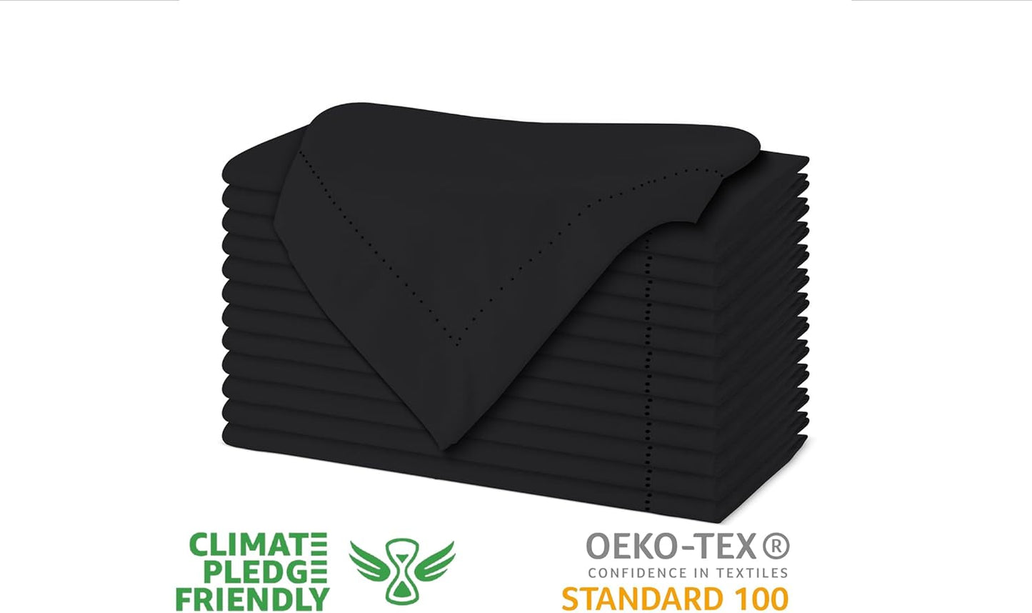 Urban Villa Halloween Cloth Napkins Black Color Dinner Napkins Hemstitch 20''x20'' (Set of 12) 100% Cotton Absorbent Napkins Soft Durable Reusable Washable Ideal for Events Parties Everyday use