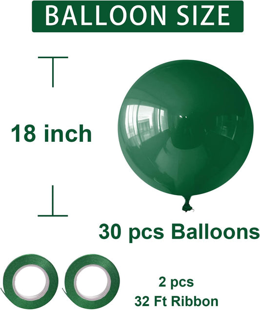 Green Balloons Green Birthday Decorations 30 Pack 18 inch Round Party Balloons for Dark Green Themed Wedding Graduation Anniversary Christmas Birthday Party St Patricks Day Backdrop Decorations
