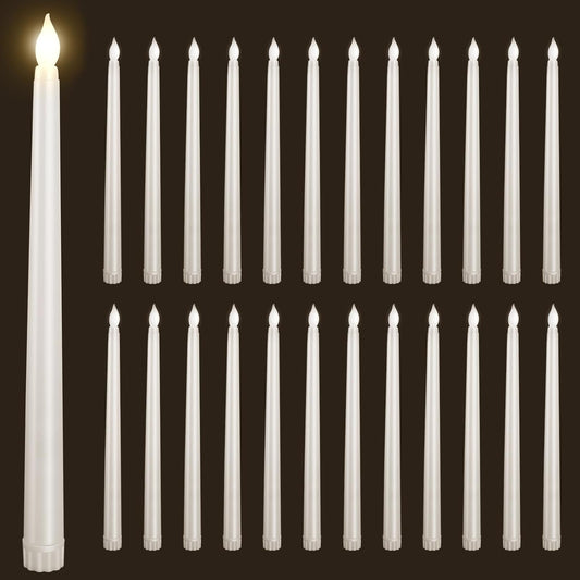 24pcs Flameless Flickering LED Taper Candles Bulk Battery Operated Candles for Christmas Halloween Birthday Wedding Party, (Ivory, 11 inch, 24pcs)