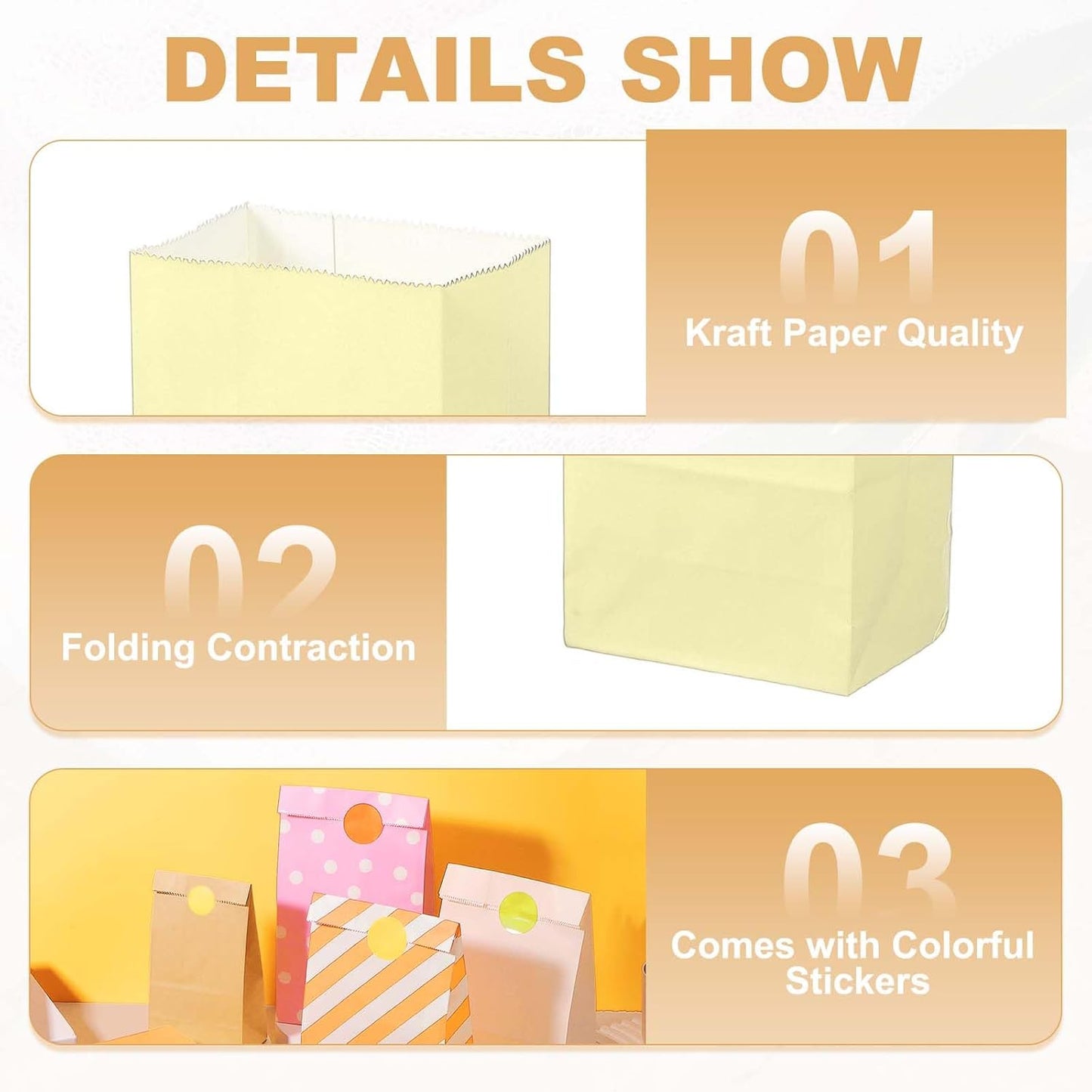PATIKIL Party Favor Bag, 24 Pcs 3.5x2.4x7.1 Inch Mini Paper Candy Bags Gift Treat Celebration Halloween Goody Birthday Wedding Party with Stickers, Soft Yellow