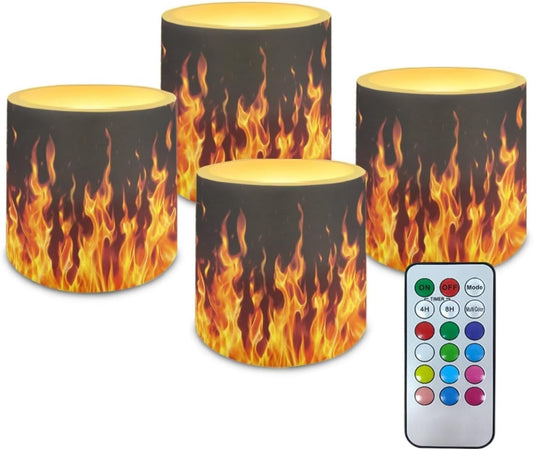 Poceacles Flameless LED Candles Set of 4 Battery Operated Candles with Remote and Timer, 12 Colors Changing, Realistic Flickering Tealights for Indoor Outdoor Decor, Flame Pattern