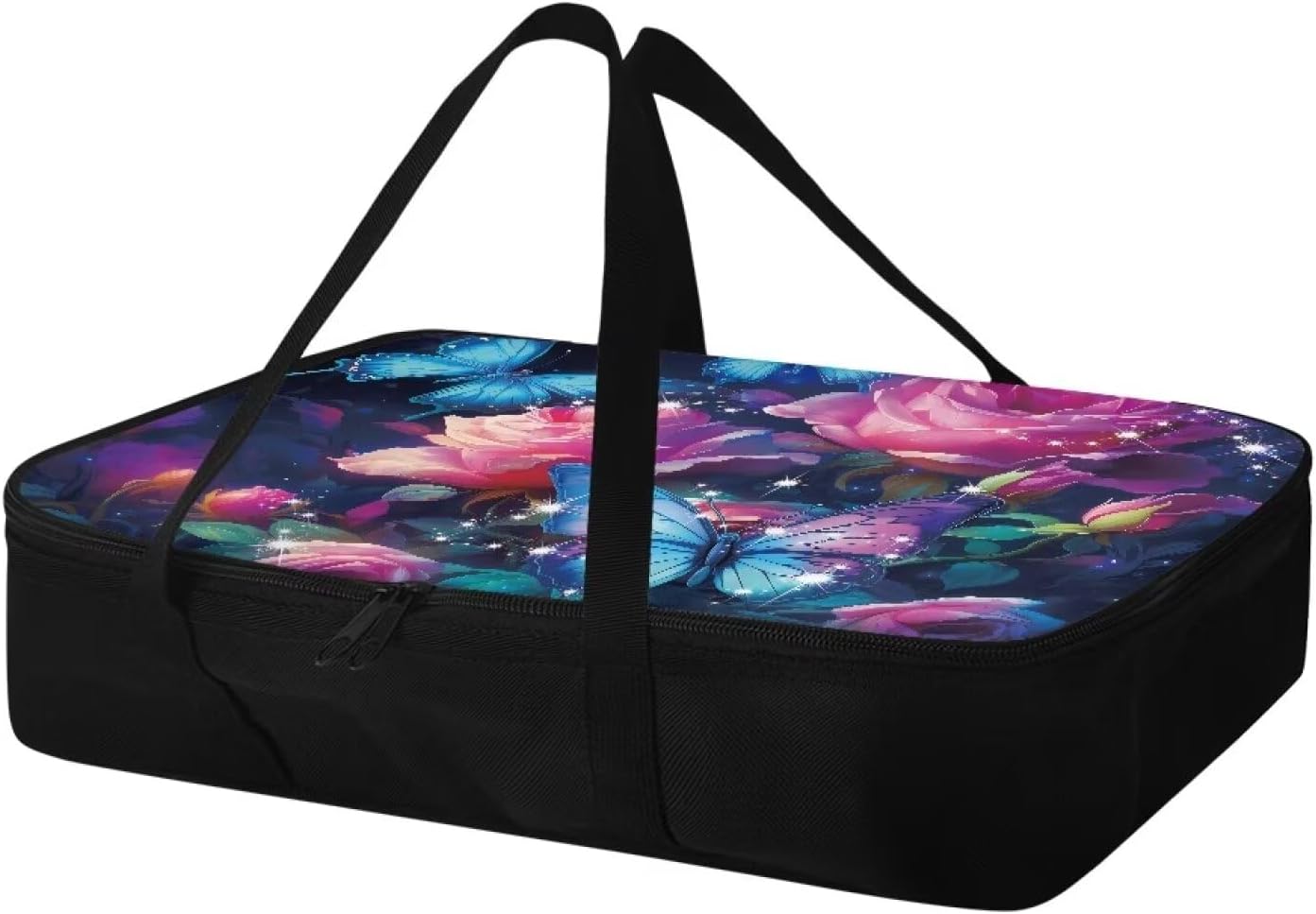 Rose Butterfly Insulated Casserole Carrier Thermal Bags Casserole Carriers for Hot or Cold Food with Heat Resistant Lining Zip Food Carriers Travel Potluck Parties Picnic Cookouts Beach