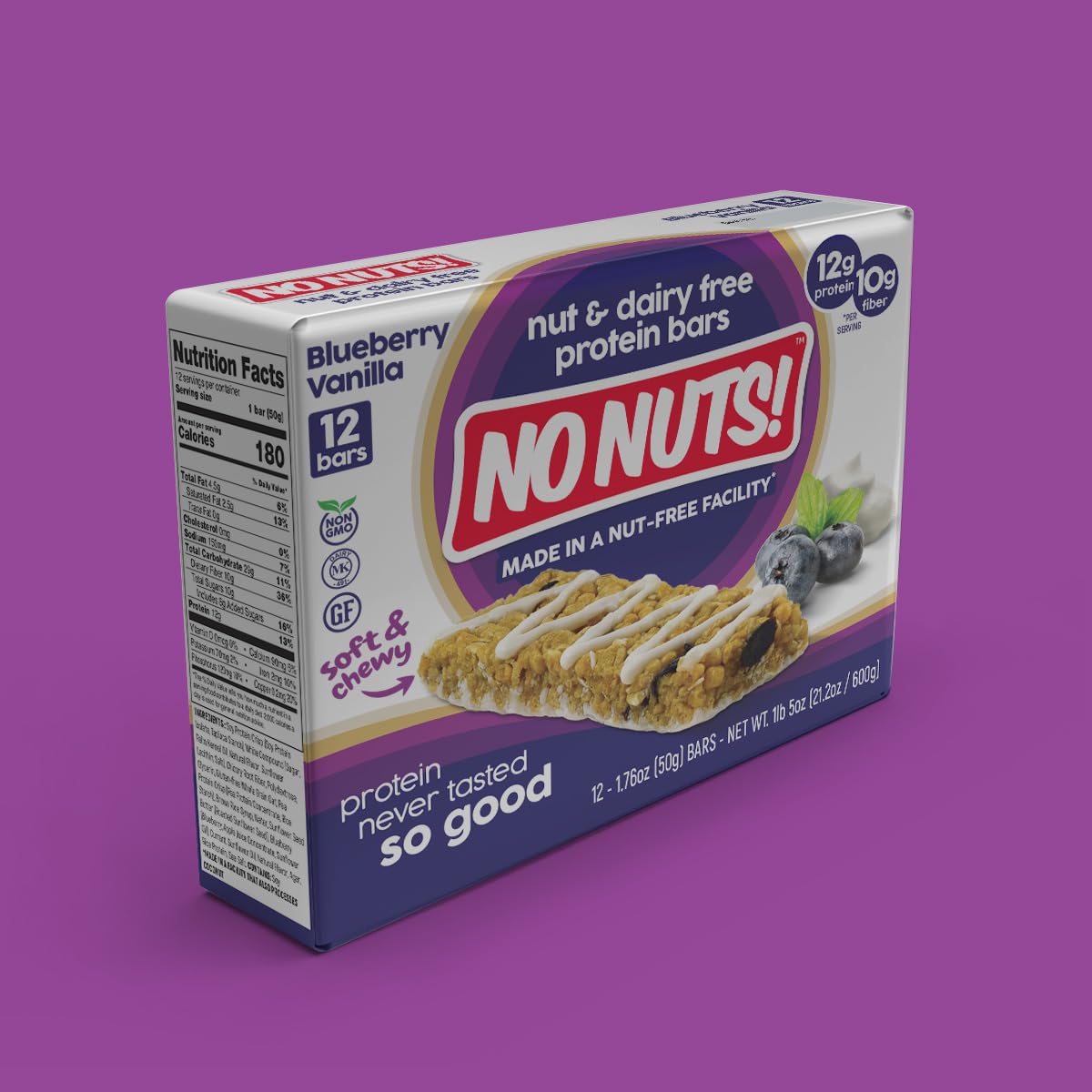 No Nuts! 100% Nut Free Dairy Free Vegan Protein Bars, Blueberry & Vanilla, Organic, Kosher, Egg-Free, Non-GMO & Dairy-Free Protein Bars