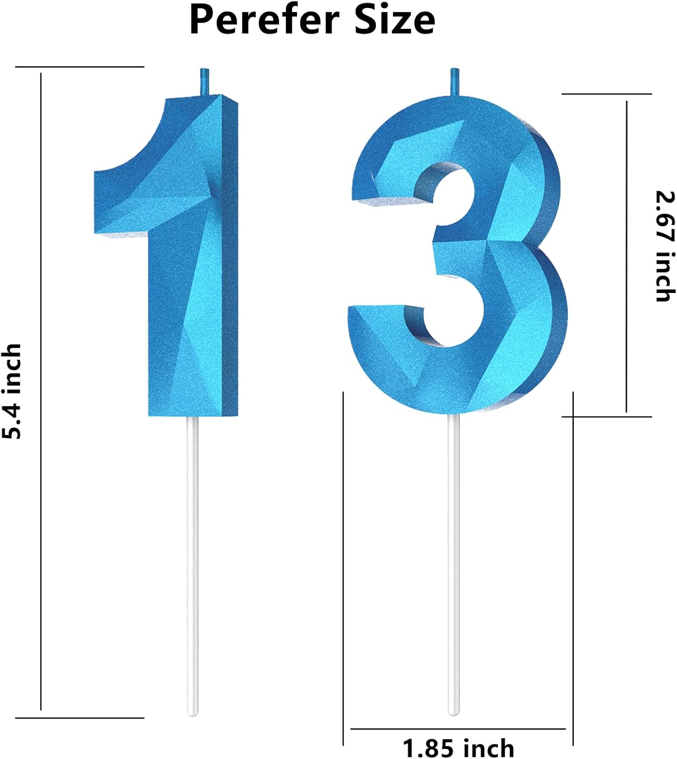 Number Birthday Candles(13 Candle Blue) 3D Diamond Shape Number Happy Birthday Cake Candles for Birthday Party Wedding Decoration Reunions Theme Party