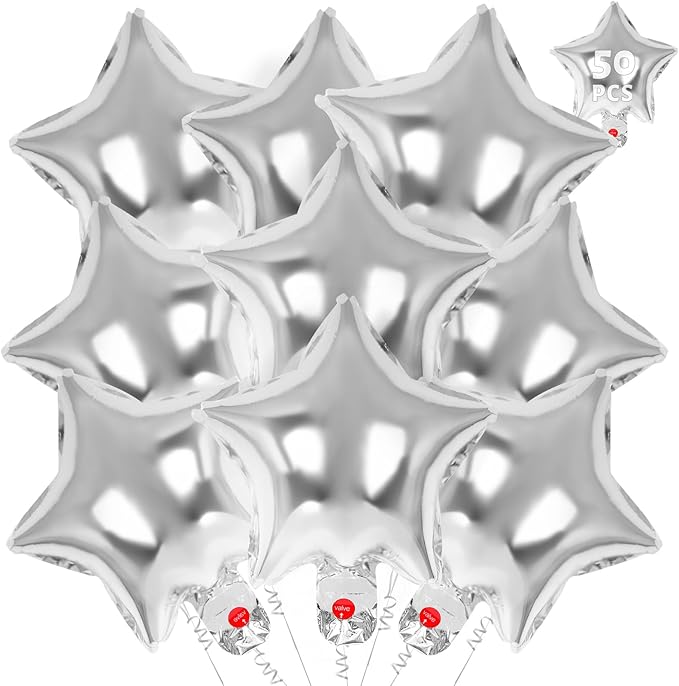 50 Pcs Star Balloons,10 Inch Star Foil Balloons,Stars Shaped Balloon Mylar Helium Balloon for Birthday Party Anniversary Wedding Baby Shower Decorations (10inch-silver)