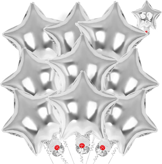 50 Pcs Star Balloons,10 Inch Star Foil Balloons,Stars Shaped Balloon Mylar Helium Balloon for Birthday Party Anniversary Wedding Baby Shower Decorations (10inch-silver)