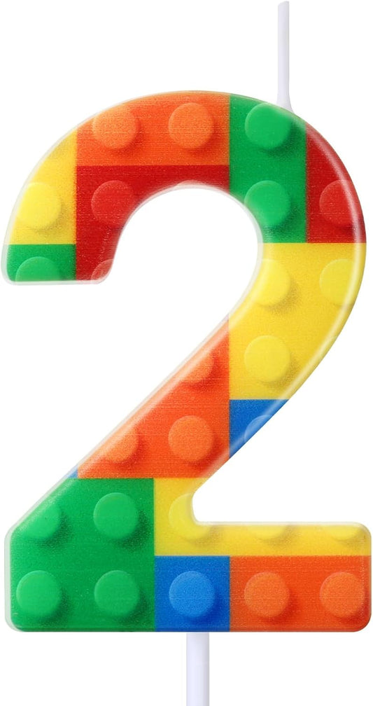 Building Block Number 0-9 Birthday Cake Candle Numeral Birthday Sparkler Candles for Building Block Cake Topper for Party Decorations Supplies(Number 2)