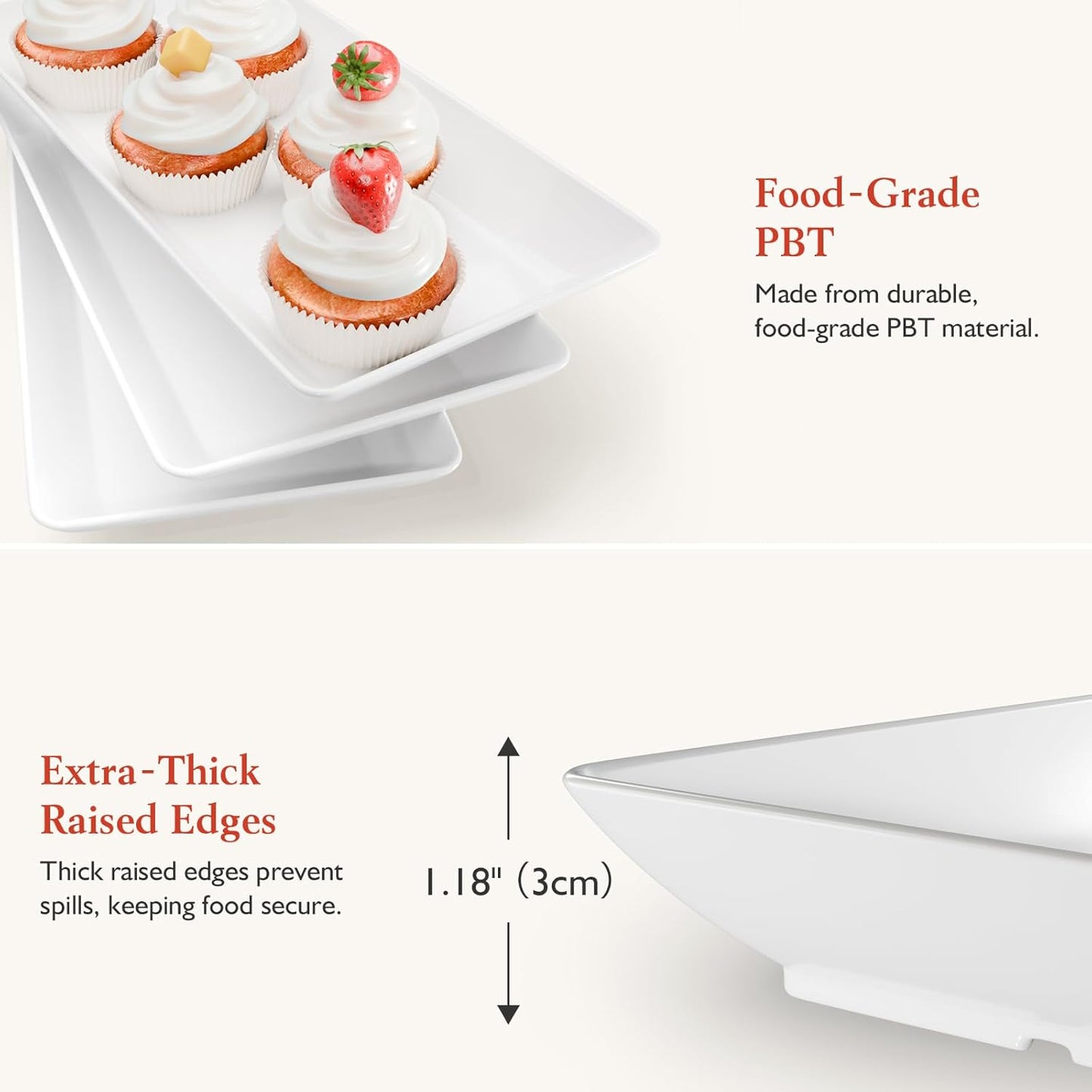 3 Tier Plastic Serving Tray for Party, 11.5" x 5.6" Platters for Serving Food, Microwave-Safe, White Reusable Trays with Black Metal Display Stand for Cupcakes, Sevring Food, Dessert, Fruit, Black