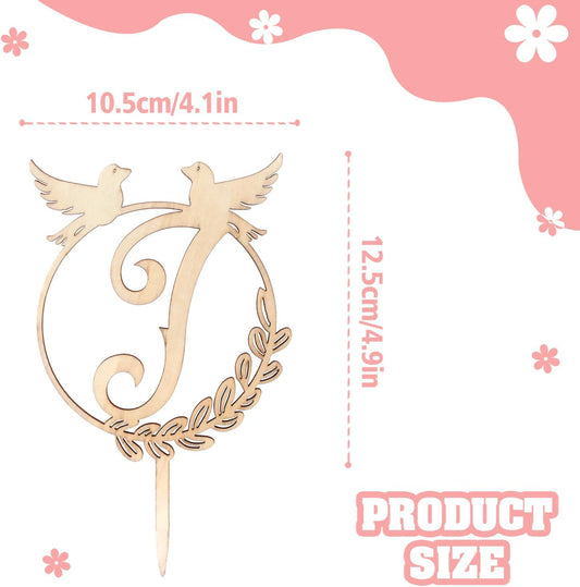 LINGTEER Personalized Inital Letter J Wooden Cake Topper Perfect for Birthday Rustic Wedding Party Keepsake Decoration