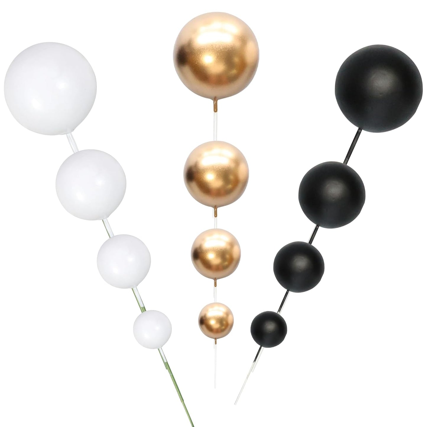 Gyufise 30Pcs Black White Gold Ball Cake Toppers Mini Balloon Cupcake Toppers DIY Foam Ball Cake Insert Decoration for Wedding Anniversary Birthday Party Supplies