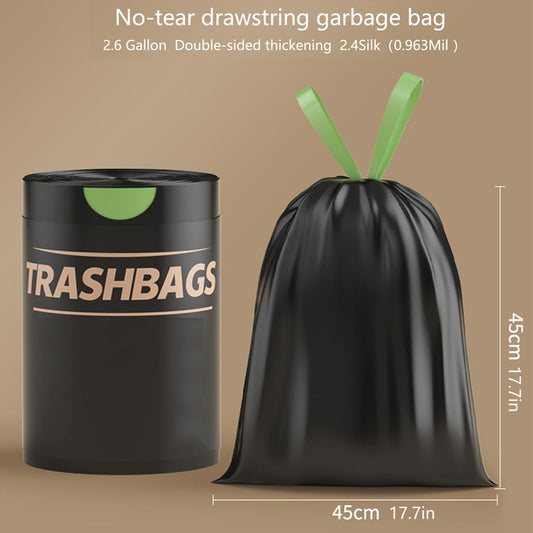 2.6 Gallon Strong Trash Bags,Double-Sided Thickening （0.96Mil),No-tear Small Drawstring Garbage Bags for Bathroom,Kitchen Trash Bags, Leak-Proof Design,Light Luxury Bag (Black Green 300 Counts)