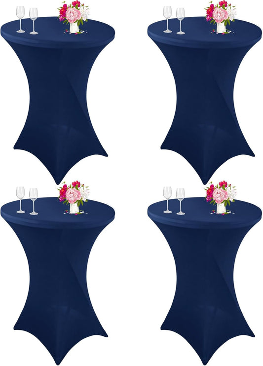 4 Pack Cocktail Spandex Tablecloth 32"x43" Cocktail Table Cover Fitted High Top Round Table for Bar Wedding Birthday Party Banquet (Navy Blue)