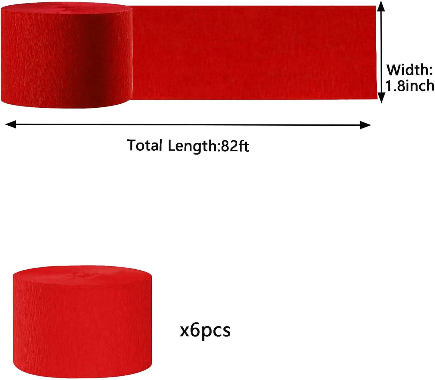 We Moment Red Crepe Paper Streamers Party Streamer 1.8 Inch Widening 6 Rolls,red Party Streamer 82 feet per roll for Red Birthday Wedding Festival Celebration Party Decorations