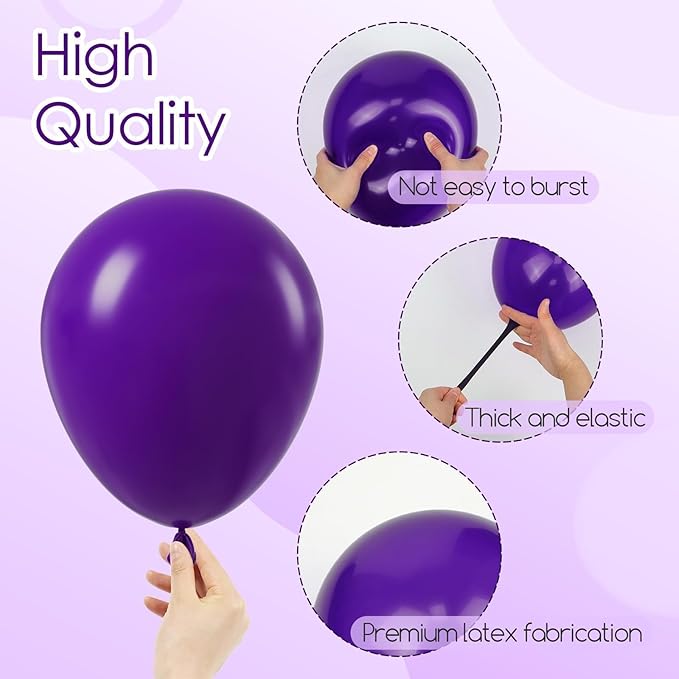 Dark Purple Balloons 12 inch, Purple Latex Balloons 50pcs Party Balloons for Wedding Baby Shower Graduation Anniversary Halloween Birthday Party Decorations
