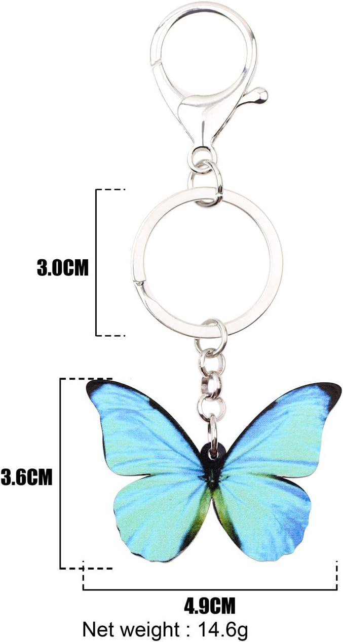 BONSNY Morpho Menelaus Butterfly Key Chains for Women Car Purse Bag Rings Pendant Charms
