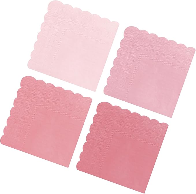 120PCS Gradient Pink Cocktail Party Napkins,Hot Pink Scalloped Beverage Dessert Paper Napkin for Birthday Wedding