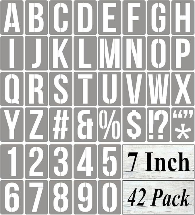 7 Inch Alphabet Letter Stencils for Painting - 42 Pack Letter and Number Stencil Templates with Signs for Painting on Wood, Reusable Numbers and Letters Stencils for Chalkboard Wood Signs & Wall Art
