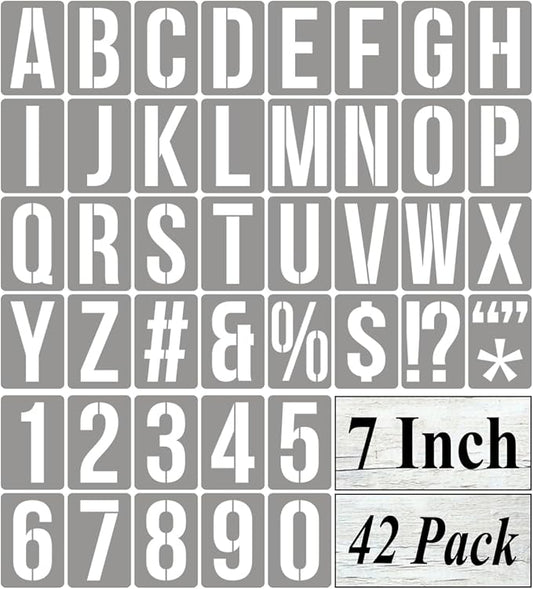 7 Inch Alphabet Letter Stencils for Painting - 42 Pack Letter and Number Stencil Templates with Signs for Painting on Wood, Reusable Numbers and Letters Stencils for Chalkboard Wood Signs & Wall Art