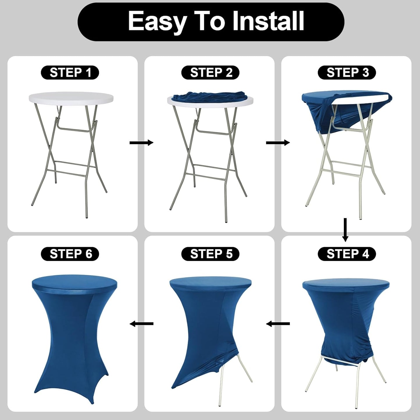 FestiCorp Spandex Blue Table Cover, Cocktail Fitted Tablecloths, Round Highboy Stretch Table Covers Cloths for Party, Bar, Wedding, Birthday, Banquet, 30"-32" Diameter x 40"-43" Height