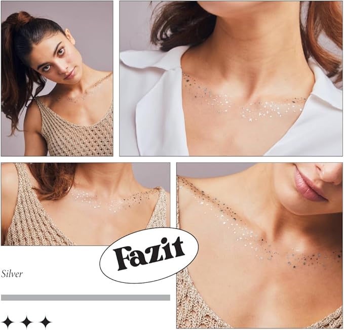 Fazit Makeup Patches - Silver Decollatage Speckles - Glow Up Make-Up Patches - Cute Glitter Makeup Accessories For Women - Cosmetic Glitter