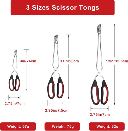 Coitak 3 Pack Scissor Tongs Cooking Stainless Steel Food Tongs Barbecue Grilling Tongs for Flipping Food Tool, 9/11/13 Inch