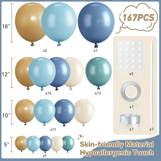 Dusty Blue Camel White Balloon Garland Arch Kit, 167Pcs Latex Balloons Different Sizes 15 12 10 5 inch for Baby Shower Gender Reveal Birthday Bear Theme Party Decorations