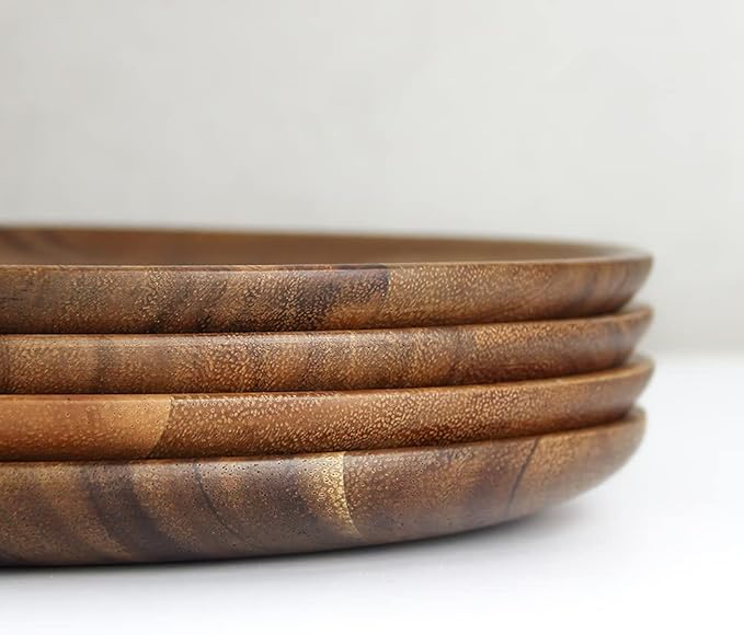 IQCWOOD Wooden Dinner Plates, 11 Inch Round Wood Dinner Plates Set of 4, Acacia Wooden Plates Round Tray Serving Platter for Food Sandwich Dessert Snack Plates