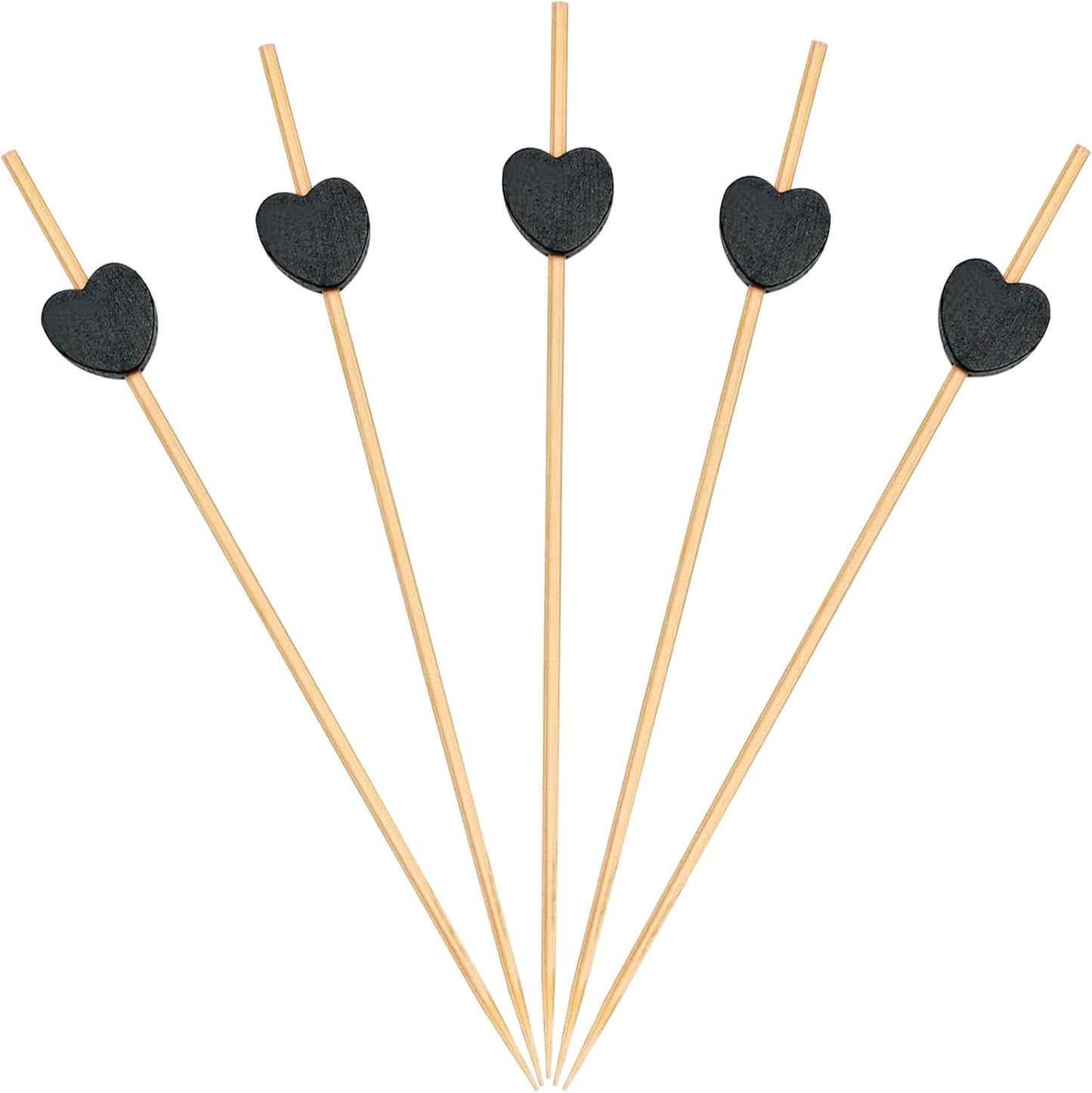 500 Pieces Black Heart Toothpicks 4.7 Inch Fancy Bamboo Cocktail Picks for Frozen Appetizers Long Fruit Charcuterie Drink Sticks Wedding Party Valentines Day Decoration Party Supplies