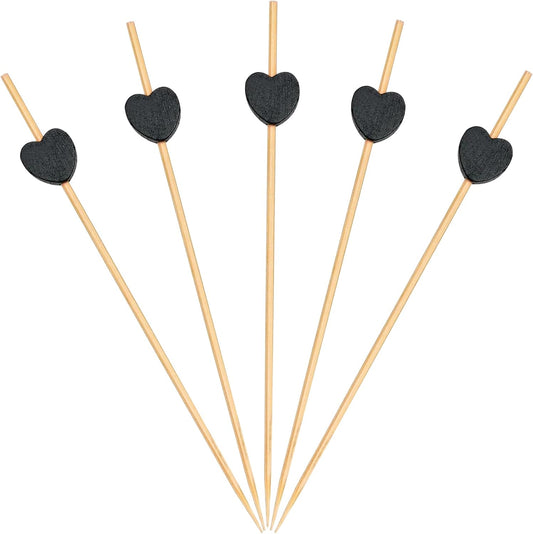 500 Pieces Black Heart Toothpicks 4.7 Inch Fancy Bamboo Cocktail Picks for Frozen Appetizers Long Fruit Charcuterie Drink Sticks Wedding Party Valentines Day Decoration Party Supplies