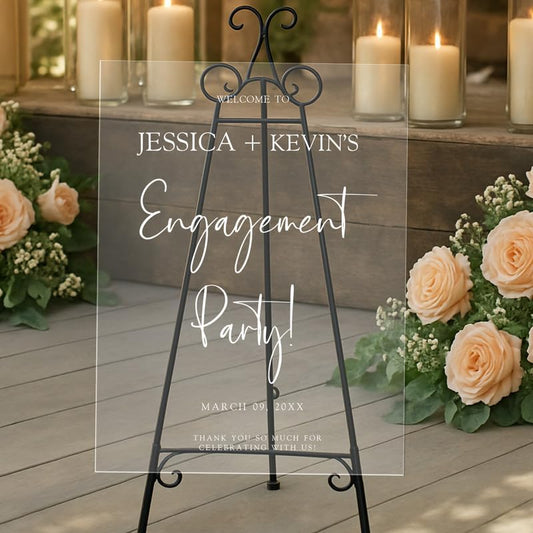 Simple & Stylish "Engagement Party!" Welcome Sign - Modern Calligraphy Couples Sign with Custom Date
