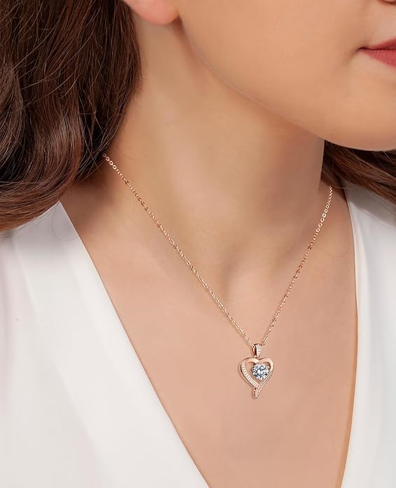 Valentines Day Gifts for Her - Heart Pendent Necklaces for Women, 1-3ct Moissanite Necklace with I love U Engraving - Anniversary Birthday Gifts for Wife, Girlfriend, Mother, 925 Silver Jewelry