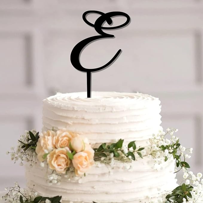 Custom Birthday Cake Toppers Monogram Last Name E Cake Toppers Boho Initial Black Acrylic Happy Birthday Cake Toppers Bride And Groom Anniversary Wedding Bride Shower Decor Cake Supplies