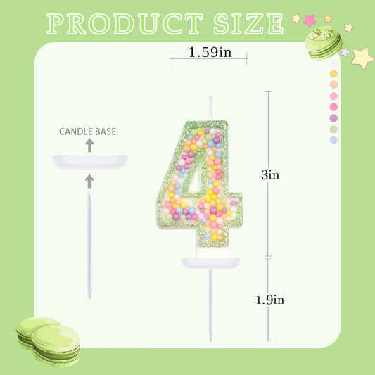 Birthday Candles - Number 4 Candle, Colorful Macaron Candles for Boys/Girls, Green Cake Decorations, Fairy Tale Themed Party Supplies