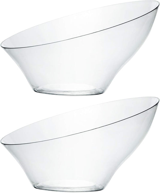 PLASTICPRO Disposable Angled Plastic Bowls Round Medium Serving Bowl, Elegant for Party's, Snack, or Salad Bowl, Clear Pack of 4
