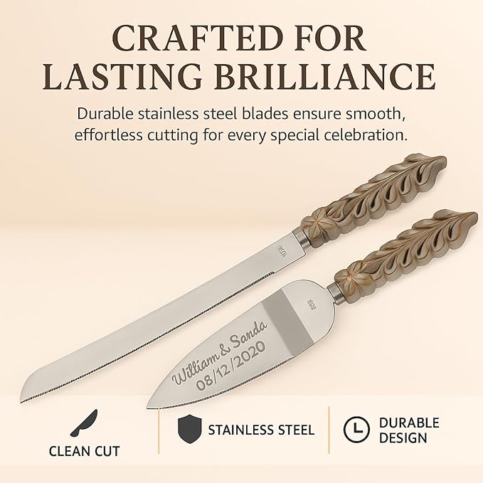 GIFTS INFINITY Personalized Wedding Cake Knife and Server Set with Engraving – Cake Cutting Utensil Set, Keepsake Gift for Wedding, Anniversary, Reception, Birthday & Other Occasions (BO-101)