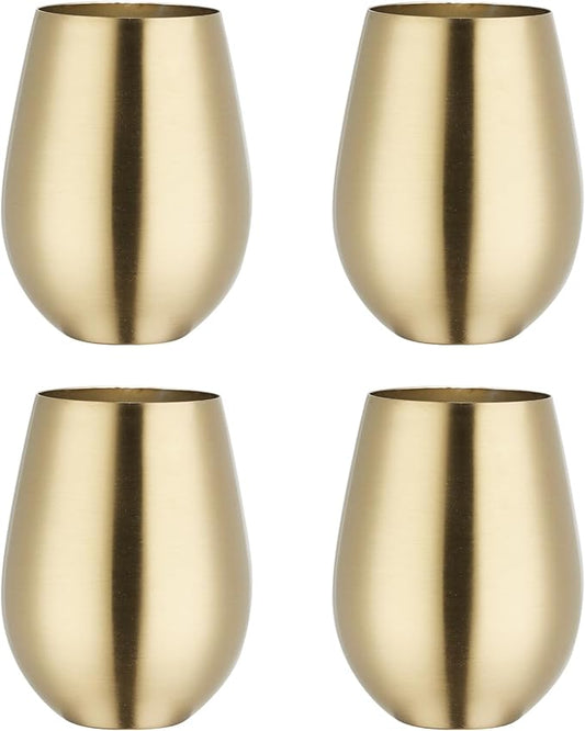 Buyer Star 304 Stainless Steel Wine Glasses Set of 4- Large 17 oz Outdoor Stemless Wine Tumblers - 100% Unbreakable & Stemless Metal Drinking Cups for Home and Outdoors (Champagne gold)