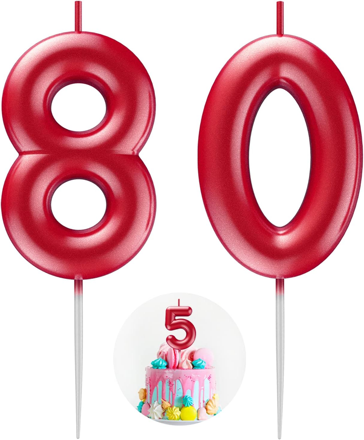 Red Number 80 Candle Happy Birthday 3D Number Candles for Birthday Cake Party Decoration Wedding Anniversary Celebration Supplies