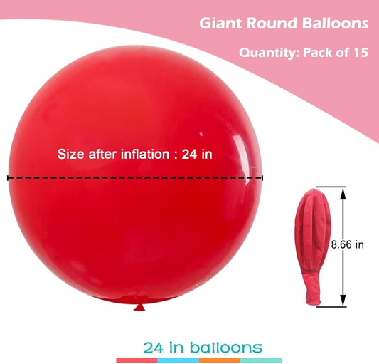 IN-JOOYAA 15Pcs 24 Inch Balloons Red Giant Round Balloons Large Balloons For Wedding Baby Shower Birthday Party Decorations
