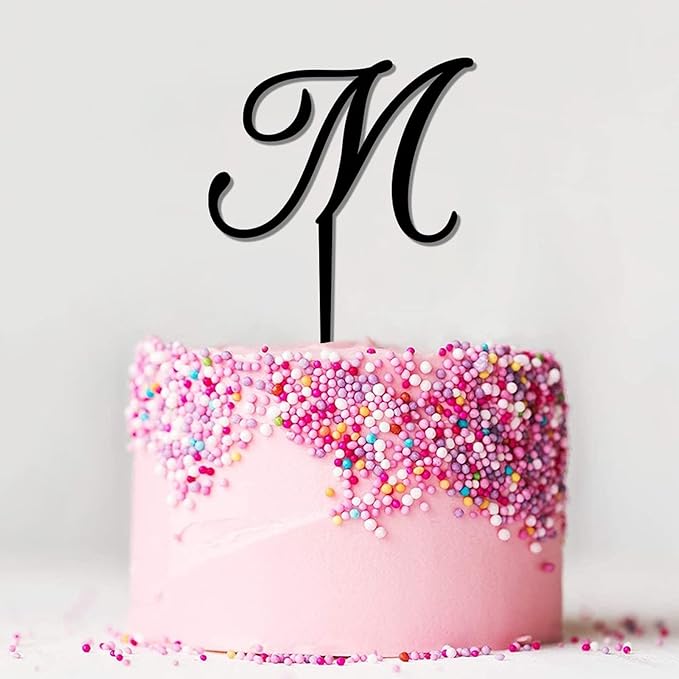Letters M Cake Toppers Custom Last Name M Black Acrylic Wedding Birthday Cake Toppers Bride And Groom Monogram M Boho Engagement Cake Decoration Gifts for Bride Shower Anniversary Party