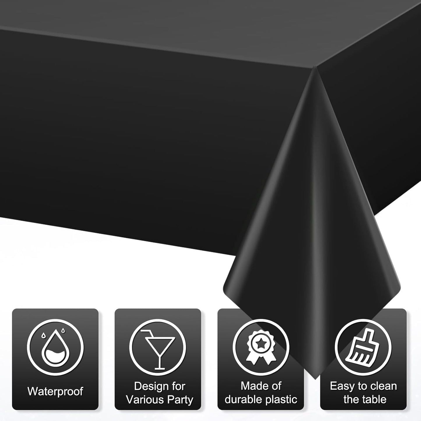 6Pcs Black Rectangle Tablecloth,Disposable Plastic Table Cloth,Waterproof Black Table Cover for Graduation Birthdays Weddings Anniversary Party Decorations,54 x 108 Inch