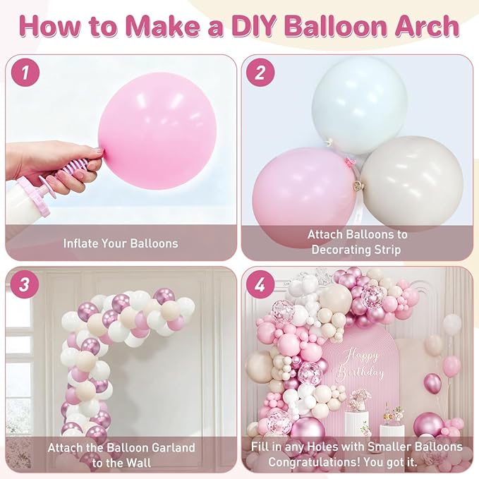 Pink and White Balloon Garland Arch Kit, 167Pcs Latex Balloons Different Sizes 18 12 10 5 inch for Women Girl Princess Birthday Bridal Baby Shower Wedding Party Decorations