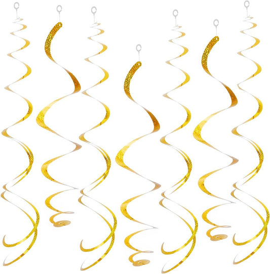 30 pcs Gold Hanging Swirl Decorations Swirls Party Decorations Plastic Party Streamer for Ceiling, 26"