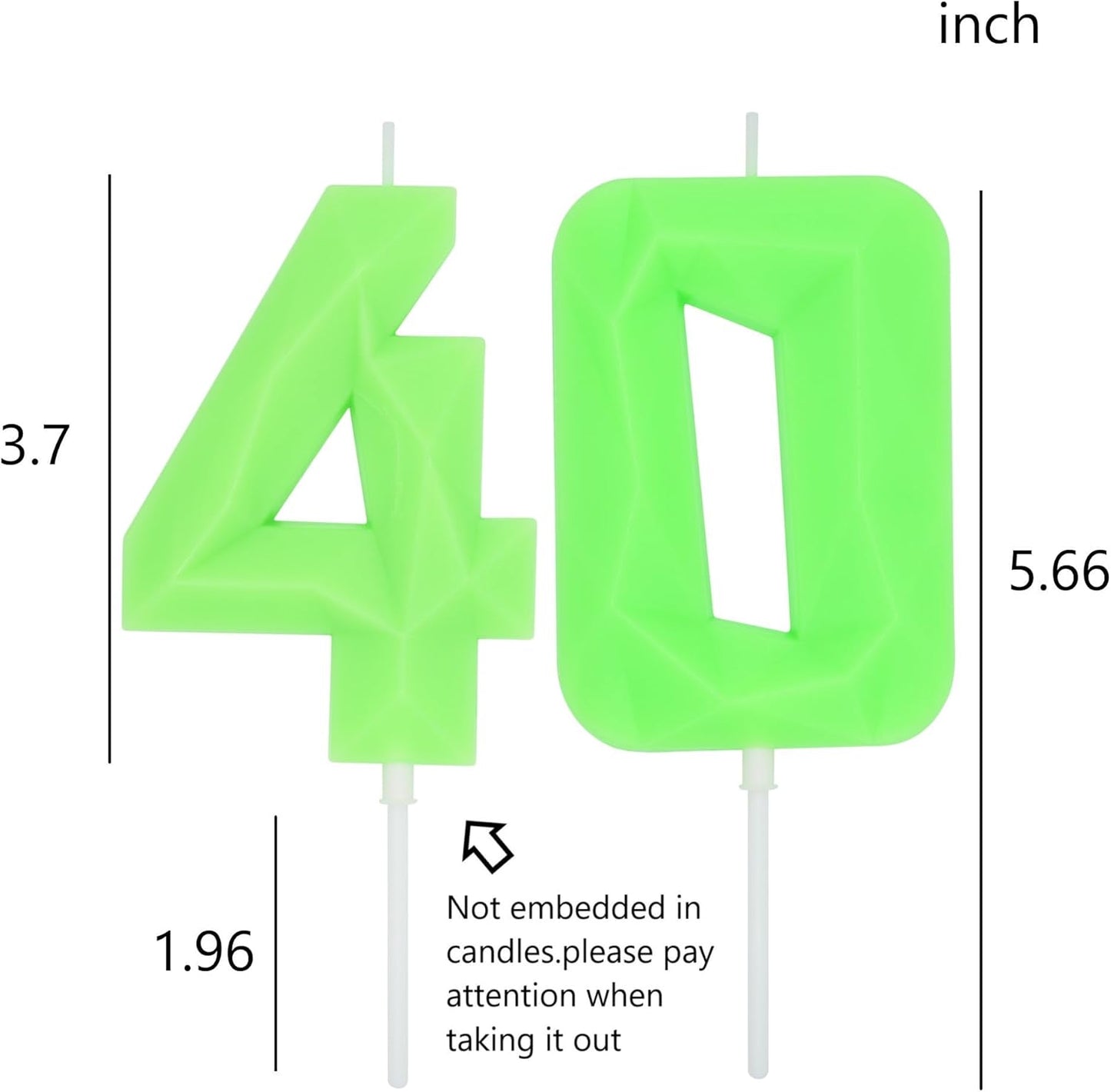 DERVENTA Large Birthday Candle Number 3D Luminous Green 3.7 inch Party Celebration Anniversary Decoration Cake Topper 1 Piece (Luminous Green Number 40)
