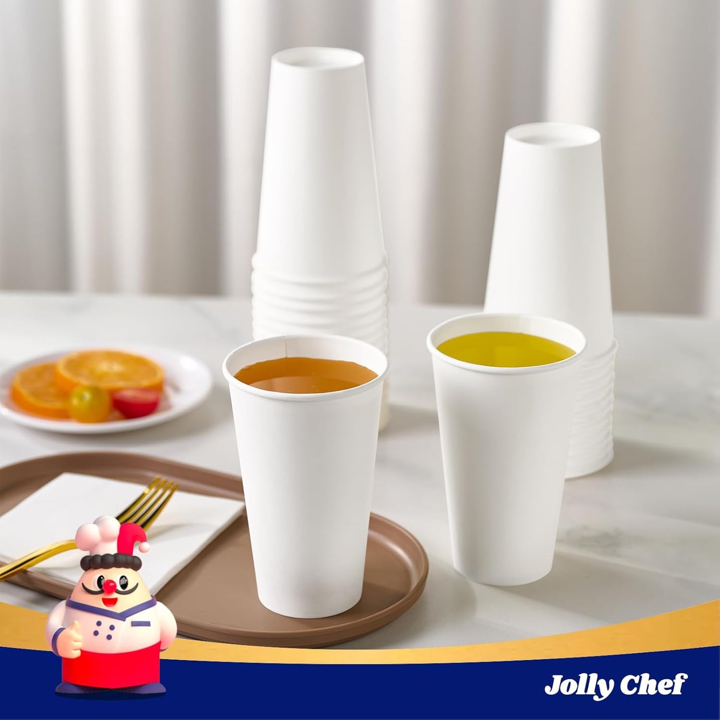 JOLLY CHEF 1000 Pack Disposable Paper Coffee Cups 16 oz Hot Beverage Paper Cups Water, Ideal for Party, Office, Home, Travel and More (White)