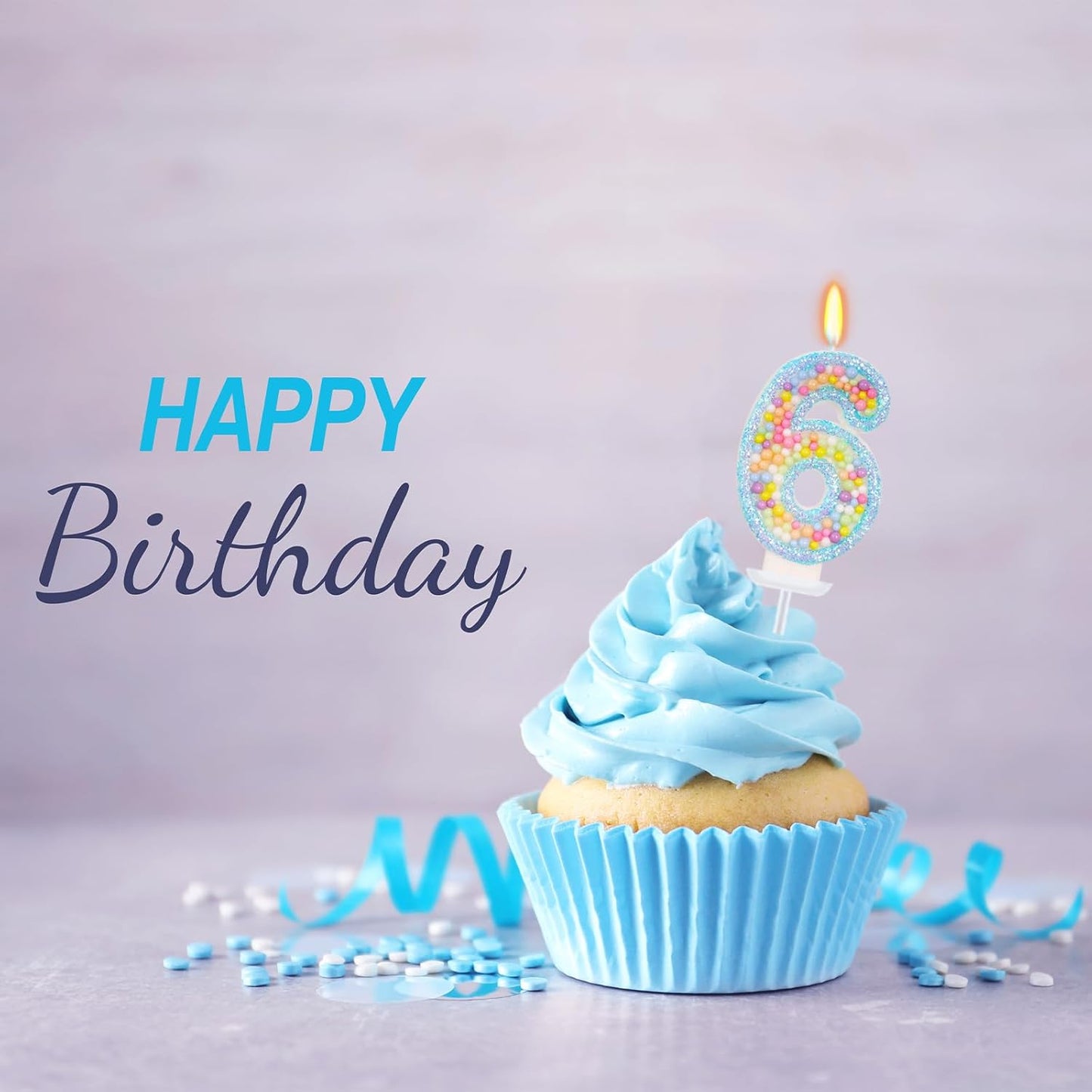 Birthday Candles - Number 6 Candle, Colorful Macaron Candles for Boys/Girls, Blue Cake Decorations, Blue Birthday Decorations, Theme Party Supplies