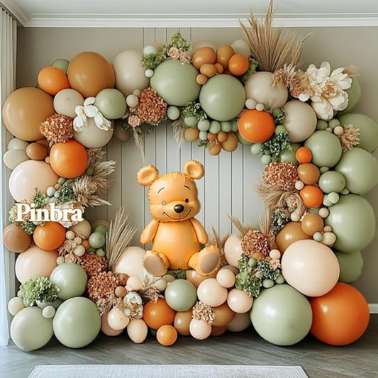 Dusty Green Orange Balloon Garland Double Stuffed Blush Brown Nude Balloon Arch Avocado Sage Green Balloons for Neutral Baby Shower Bridal Shower Gender Reveal Birthday Easter Party Decorations