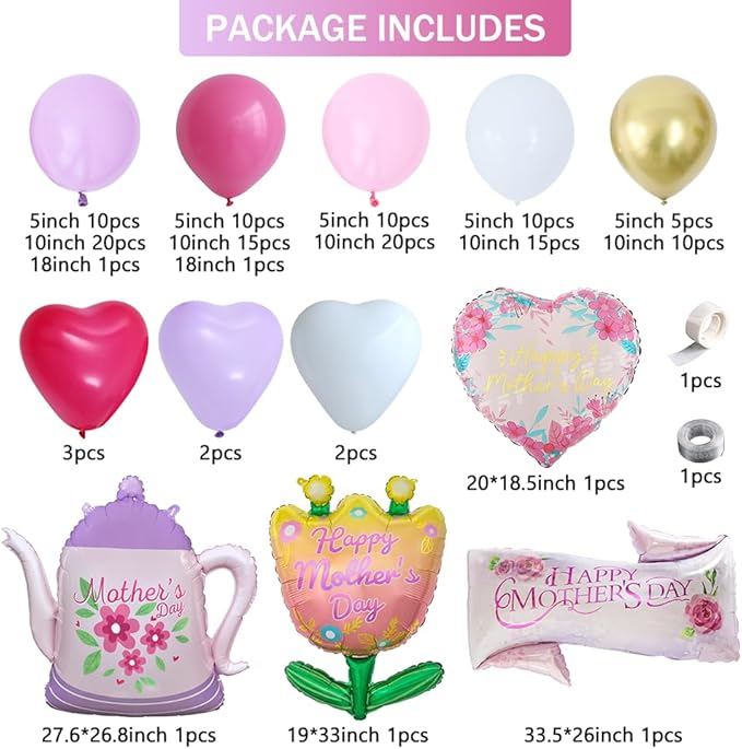 Mother's Day Balloon Garland Arch kit with Lager Size Mother's Day Foil Balloons for Best Mom Ever Mothers Day Party Birthday Decoration Supplies(Pink)