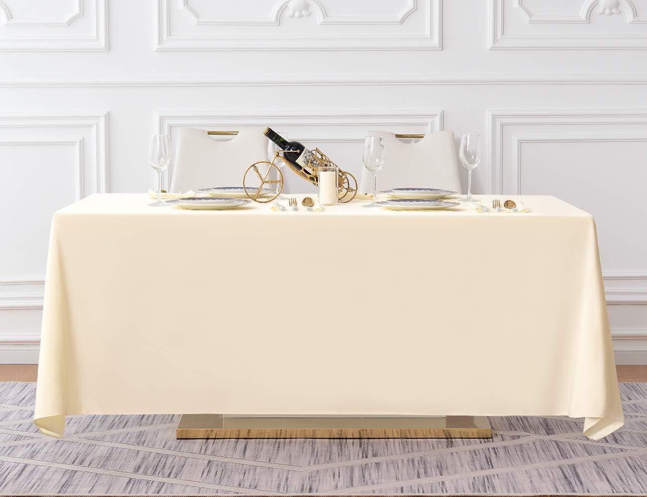 Surmente Ivory Tablecloth 90 x 132-inch Rectangular Polyester Table Cloth for Weddings, Banquets, or Restaurants