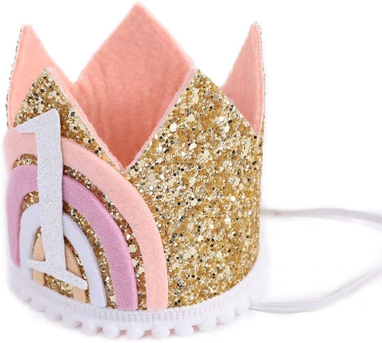 WAWOO Rainbow Crown for 1st Birthday - Baby Party Decorations, Rainbow Photo Props, First Birthday Decor