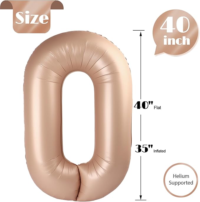Light Brown Number Balloon 40 Inch, Tan 0 Number Balloons, Khaki 10 20 30 40 50 Numbers Balloon Beige Birthday Decorations, Sandy Brown Party Supplies for Women Men